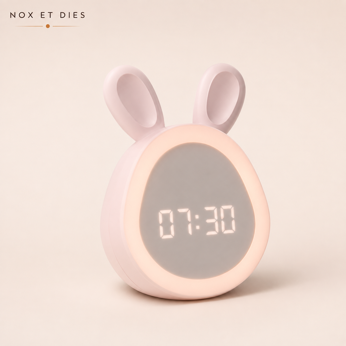 Veilleuse réveil Lapinou rose pâle avec écran LED numérique, Nox Et Dies