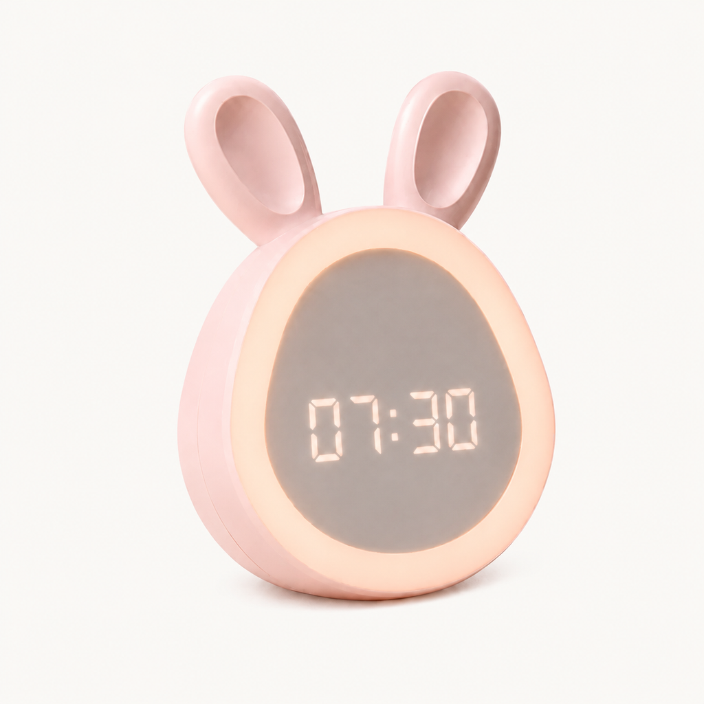 Veilleuse réveil Lapinou rose pâle avec écran LED numérique, Nox Et Dies