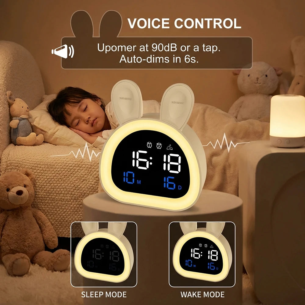 Cute Kids Digital Alarm Clock Color Changing Night Light Date Week Display 6 Tones Bedside Desk Travel for Boys and Girls