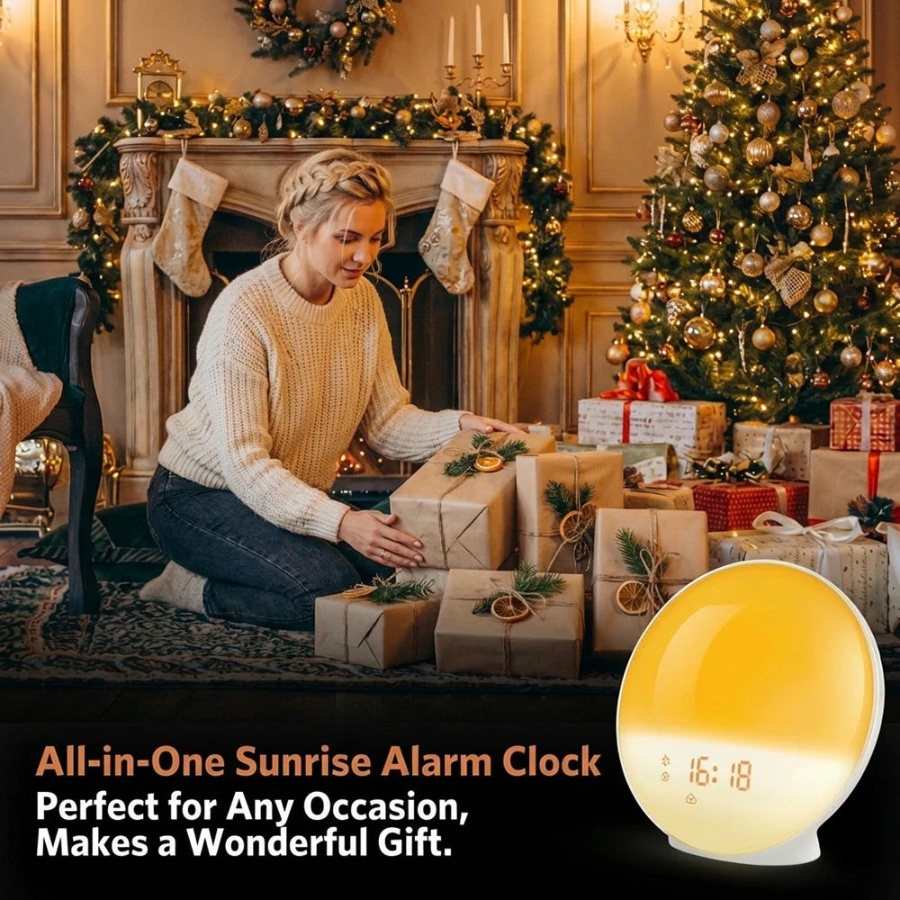 Wake Up Light Alarm Clock with Sunrise/Sunset Simulation Dual Alarms FM Radio Nightlight 7 Colors Natural Sounds Snooze