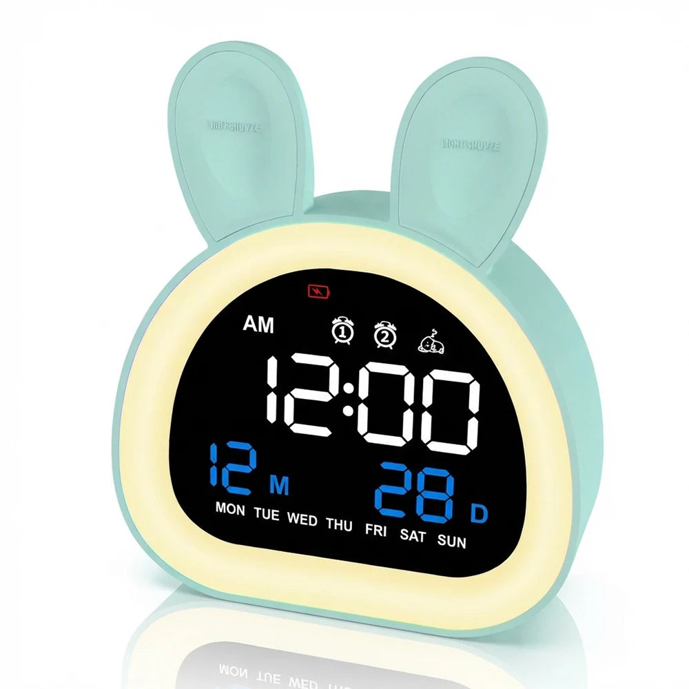Cute Kids Digital Alarm Clock Color Changing Night Light Date Week Display 6 Tones Bedside Desk Travel for Boys and Girls