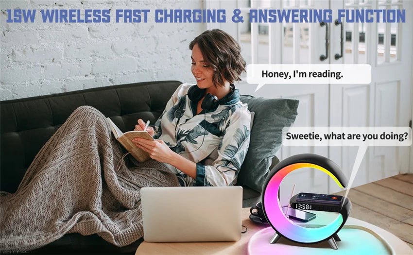 Original Alarm Clock Wireless Charger RGB Night Light With Bluetooth Speaker For iPhone Samsung Xiaomi Fast Charging Station