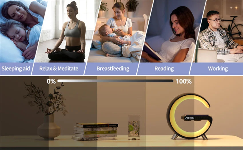 Original Alarm Clock Wireless Charger RGB Night Light With Bluetooth Speaker For iPhone Samsung Xiaomi Fast Charging Station