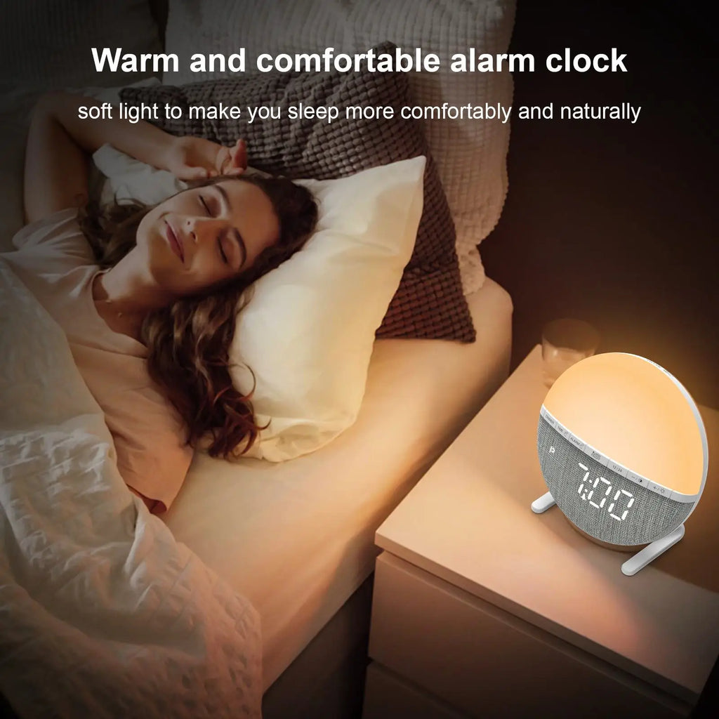 Sunrise Wake-Up Light Alarm Clock Color Changing Night Light with Natural Sound Digital Display for Bedroom Living Room Home Dec