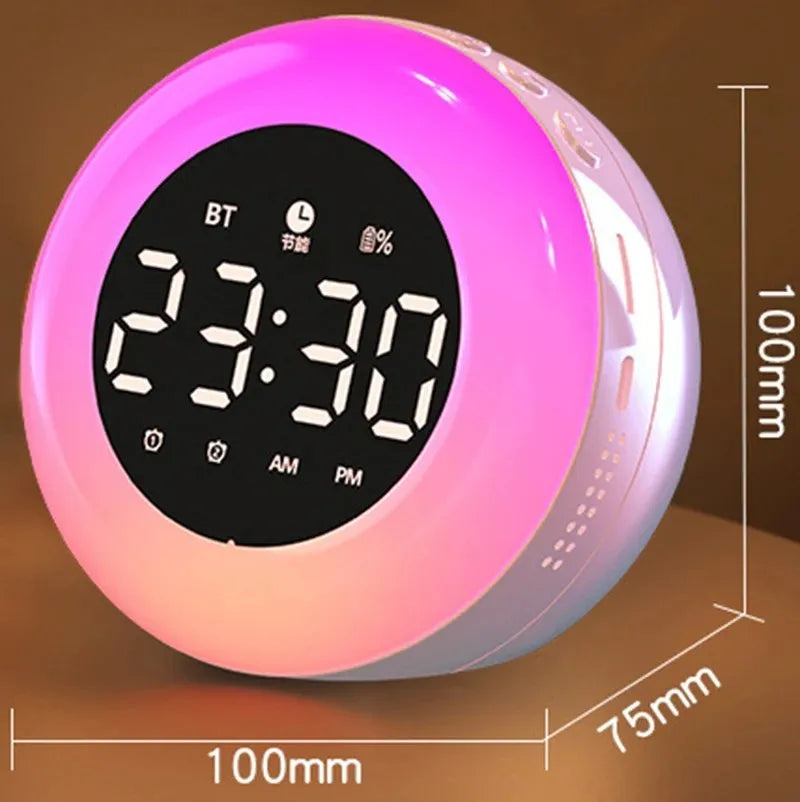 Ins Minimalist Bluetooth Speaker Alarm Clock Colorful Night Light Music Player Rechargeable Digital Clock Best Gift