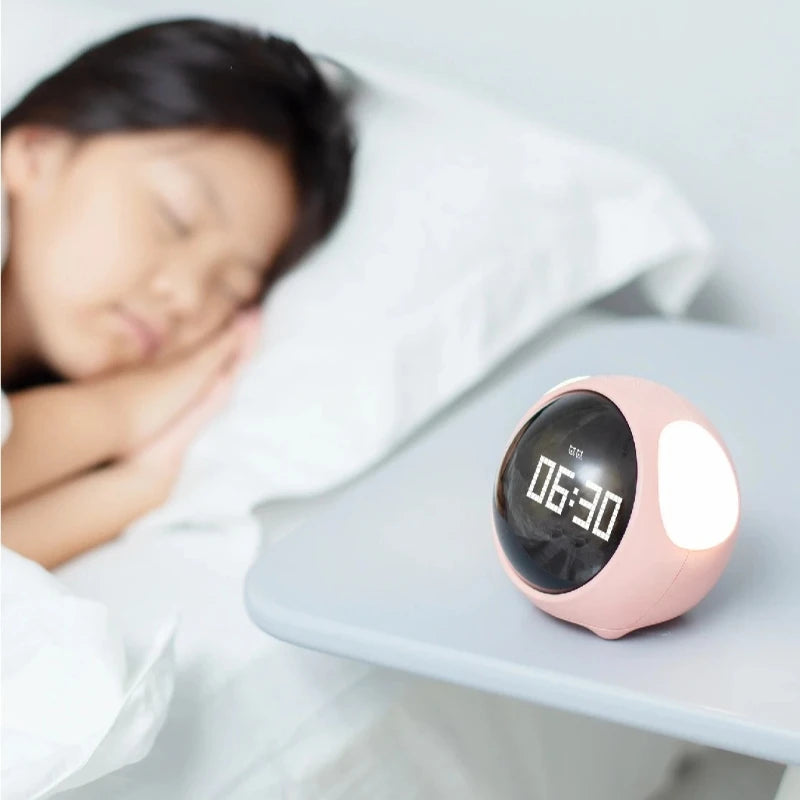 Child Alarm Clock Digital Emotion Table Clock LED Night Light Wireless Smart Bedside Cute Cartoon Alarm Clock for Kids