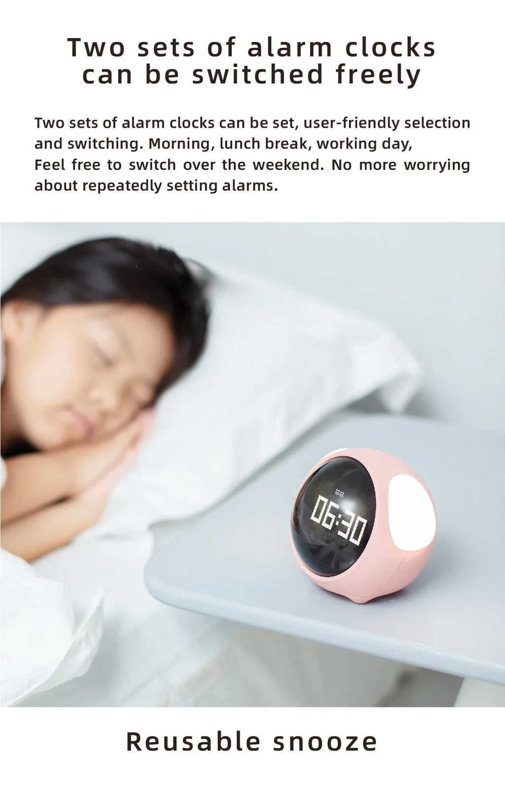 Child Alarm Clock Digital Emotion Table Clock LED Night Light Wireless Smart Bedside Cute Cartoon Alarm Clock for Kids