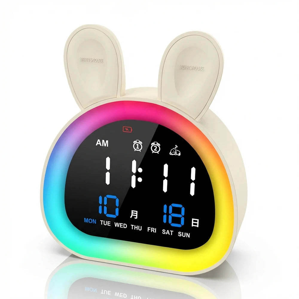 Cute Kids Digital Alarm Clock Color Changing Night Light Date Week Display 6 Tones Bedside Desk Travel for Boys and Girls