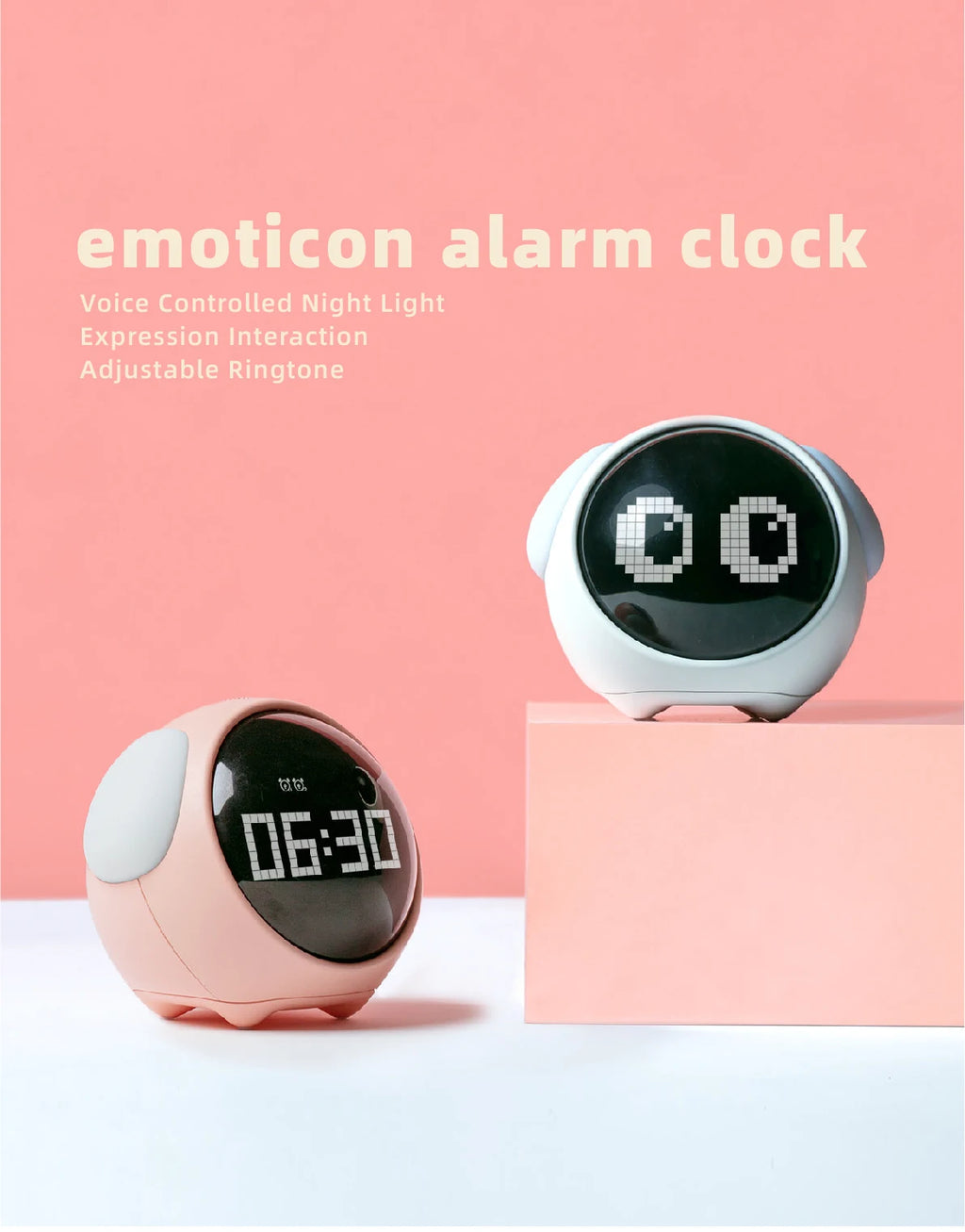 Child Alarm Clock Digital Emotion Table Clock LED Night Light Wireless Smart Bedside Cute Cartoon Alarm Clock for Kids
