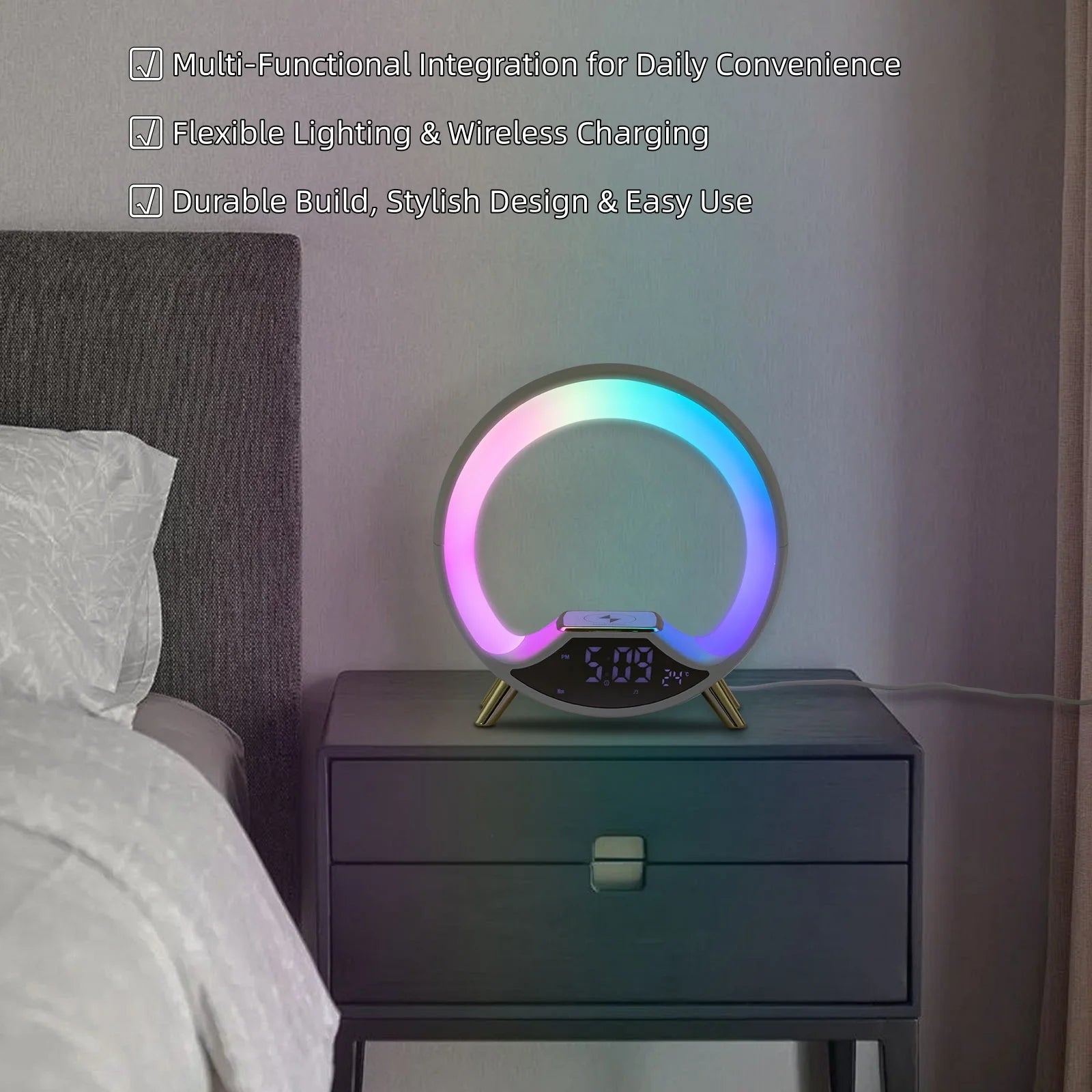 LED Tabletop Light,Portable Charging Bedside Lamp,Atmosphere Lamp with Bluetooth Speaker,for Bedroom,Study Room,Bedside