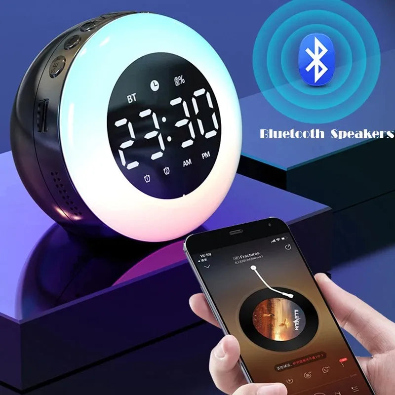 Ins Minimalist Bluetooth Speaker Alarm Clock Colorful Night Light Music Player Rechargeable Digital Clock Best Gift