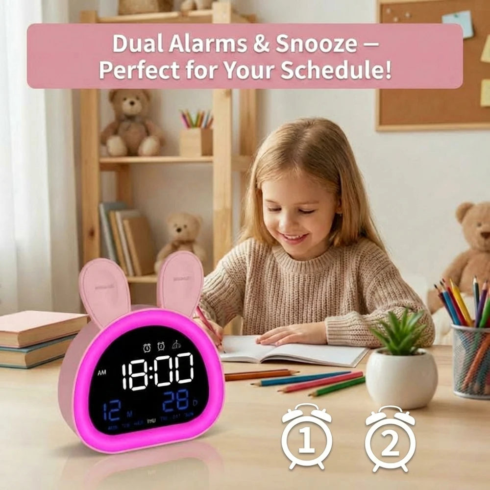 Cute Kids Digital Alarm Clock Color Changing Night Light Date Week Display 6 Tones Bedside Desk Travel for Boys and Girls