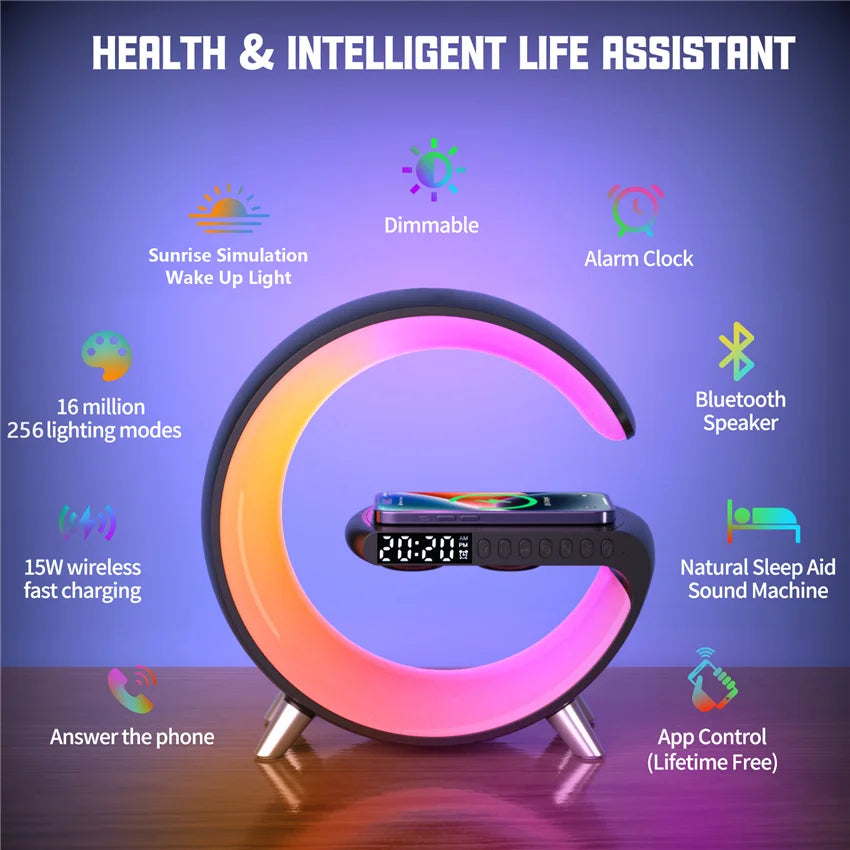 Original Alarm Clock Wireless Charger RGB Night Light With Bluetooth Speaker For iPhone Samsung Xiaomi Fast Charging Station