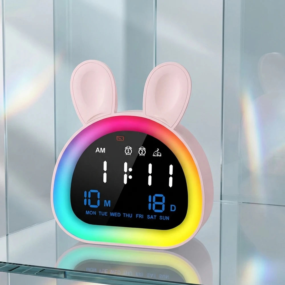 Cute Kids Digital Alarm Clock Color Changing Night Light Date Week Display 6 Tones Bedside Desk Travel for Boys and Girls