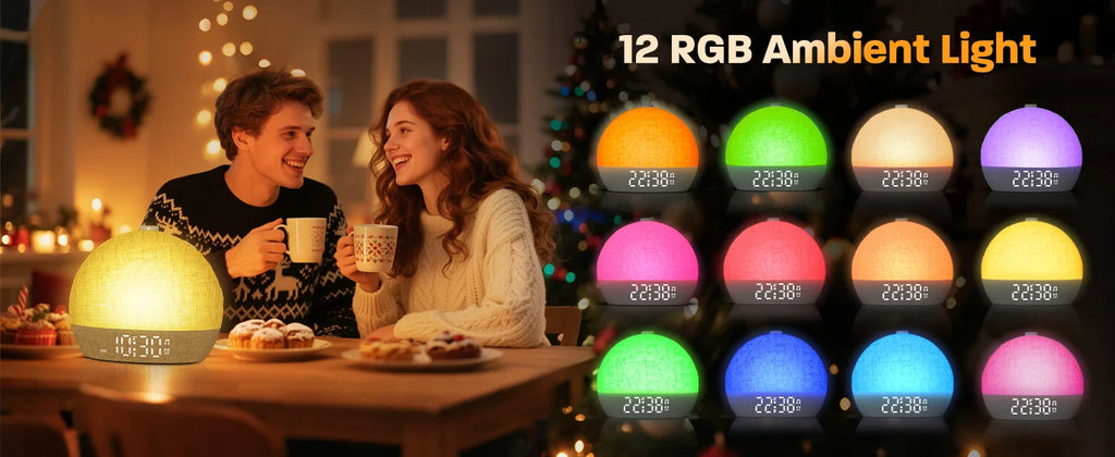Wake Up Light Sunrise Alarm Clock Timer 30 White Noise Sound Machine Dimmable RGB Night Lights Sleep Aid Snooze Ideal for Gift