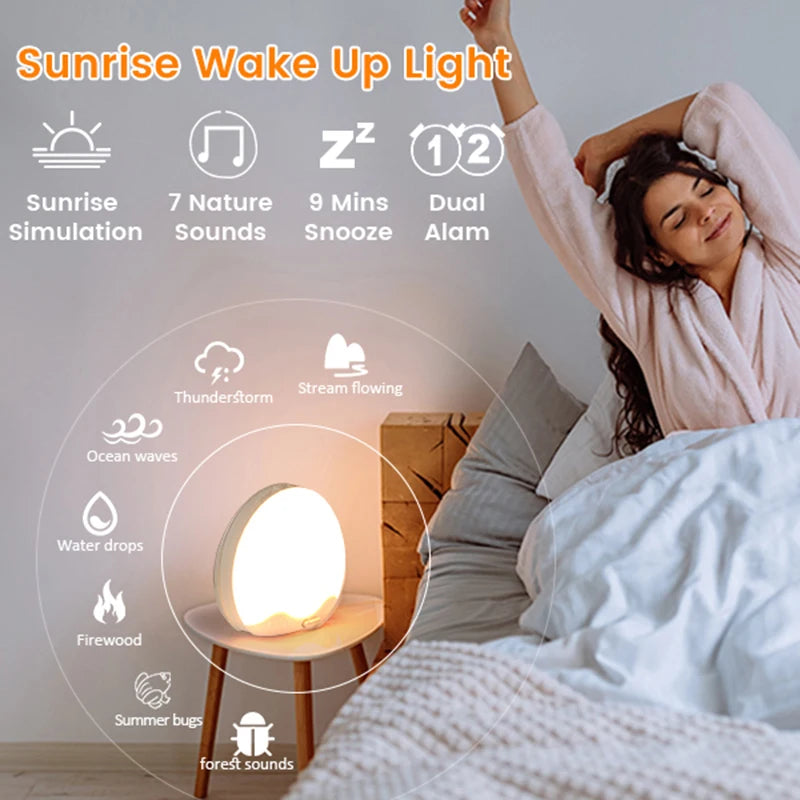 Sunrise Alarm Clock with Awakening Light Digital Sleep Sound Night Light Desk Clock Sleep Aid Device Color Changing Perfect Gift