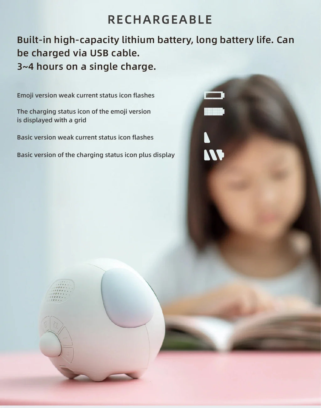Child Alarm Clock Digital Emotion Table Clock LED Night Light Wireless Smart Bedside Cute Cartoon Alarm Clock for Kids