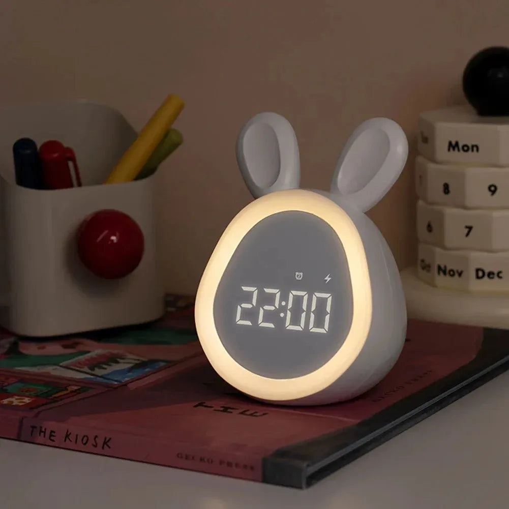 Mini Cartoon Rabbit LED Alarm Clock Night Light for Students Dormitory Digital Display Children Wake Up Light USB Charging