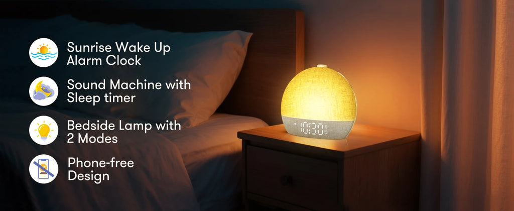 Wake Up Light Sunrise Alarm Clock Timer 30 White Noise Sound Machine Dimmable RGB Night Lights Sleep Aid Snooze Ideal for Gift