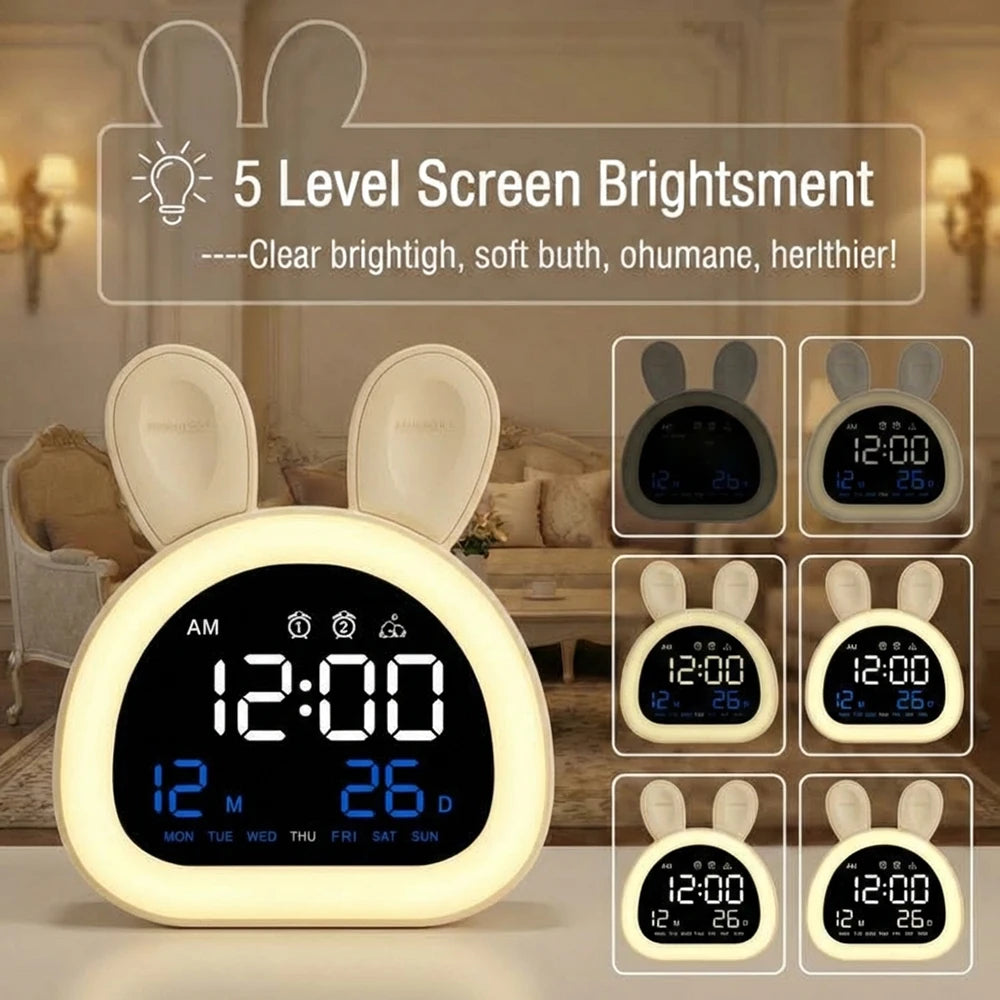 Cute Kids Digital Alarm Clock Color Changing Night Light Date Week Display 6 Tones Bedside Desk Travel for Boys and Girls
