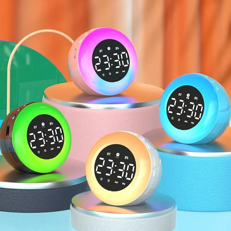 Ins Minimalist Bluetooth Speaker Alarm Clock Colorful Night Light Music Player Rechargeable Digital Clock Best Gift