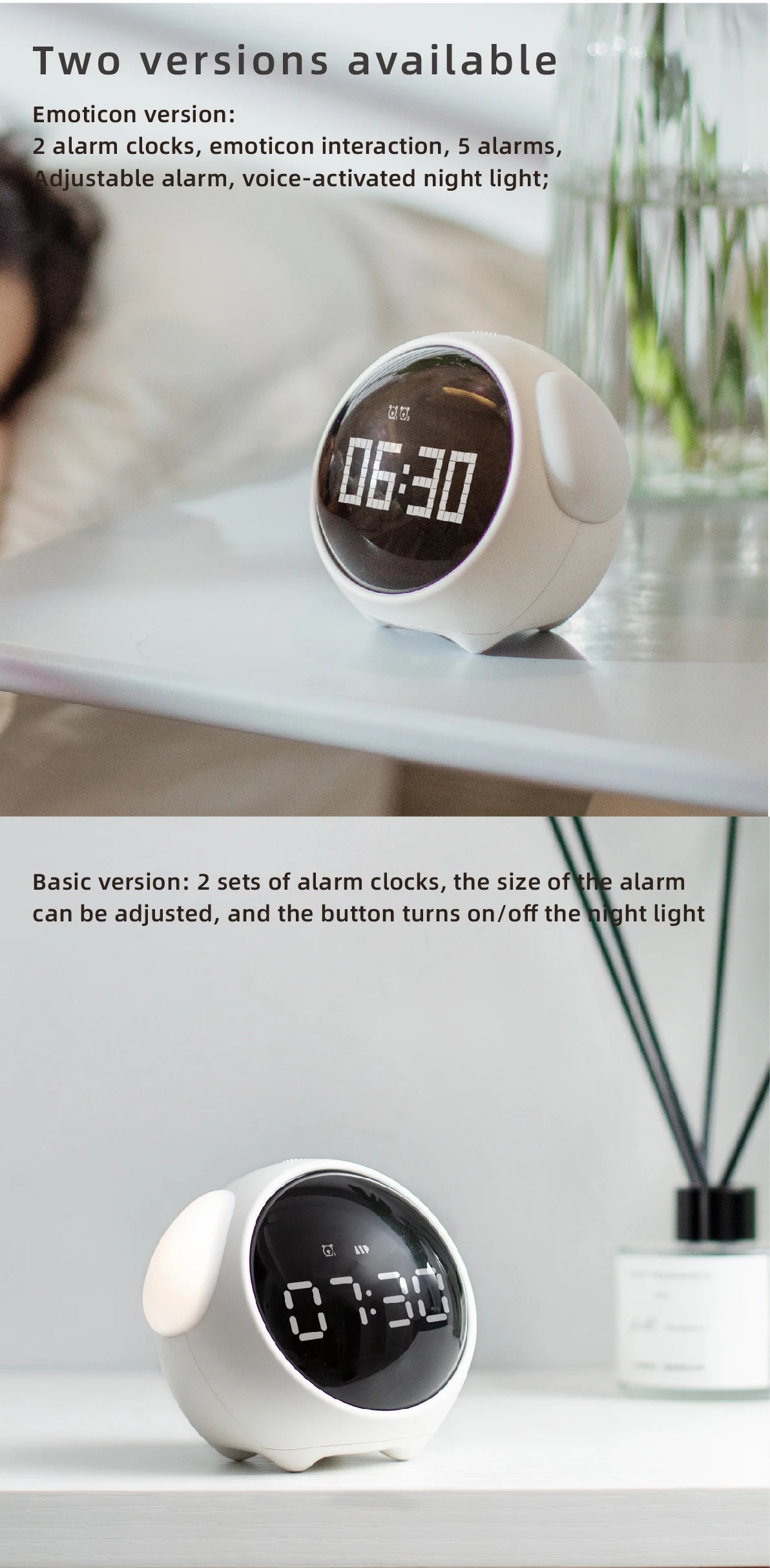 Child Alarm Clock Digital Emotion Table Clock LED Night Light Wireless Smart Bedside Cute Cartoon Alarm Clock for Kids