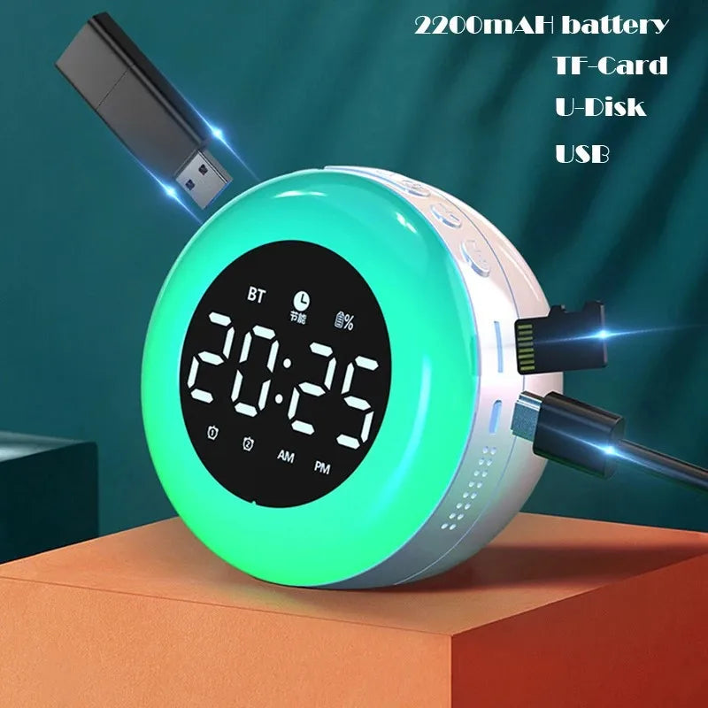 Ins Minimalist Bluetooth Speaker Alarm Clock Colorful Night Light Music Player Rechargeable Digital Clock Best Gift