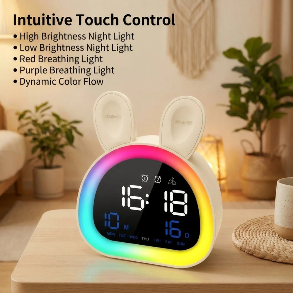 Cute Kids Digital Alarm Clock Color Changing Night Light Date Week Display 6 Tones Bedside Desk Travel for Boys and Girls