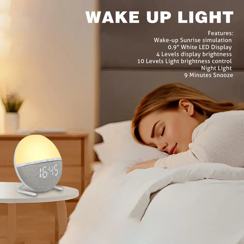 Sunrise Wake-Up Light Alarm Clock Color Changing Night Light with Natural Sound Digital Display for Bedroom Living Room Home Dec