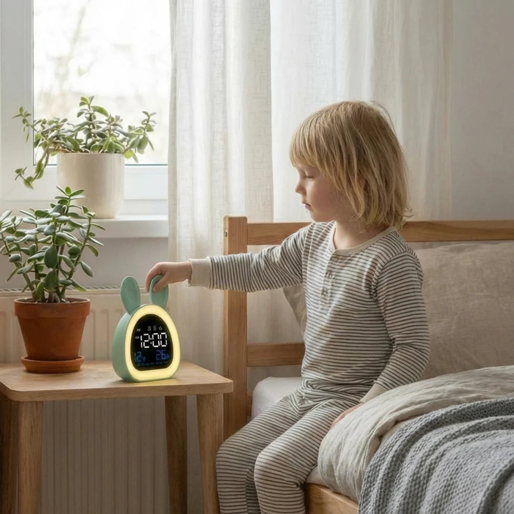 Cute Kids Digital Alarm Clock Color Changing Night Light Date Week Display 6 Tones Bedside Desk Travel for Boys and Girls