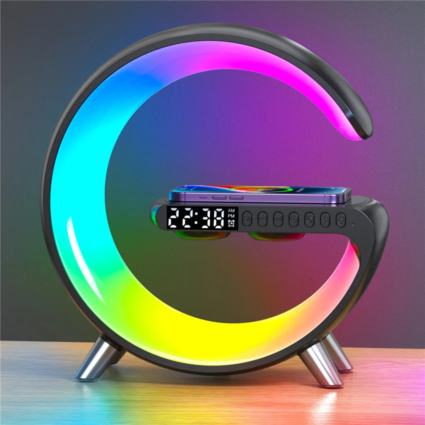 Original Alarm Clock Wireless Charger RGB Night Light With Bluetooth Speaker For iPhone Samsung Xiaomi Fast Charging Station