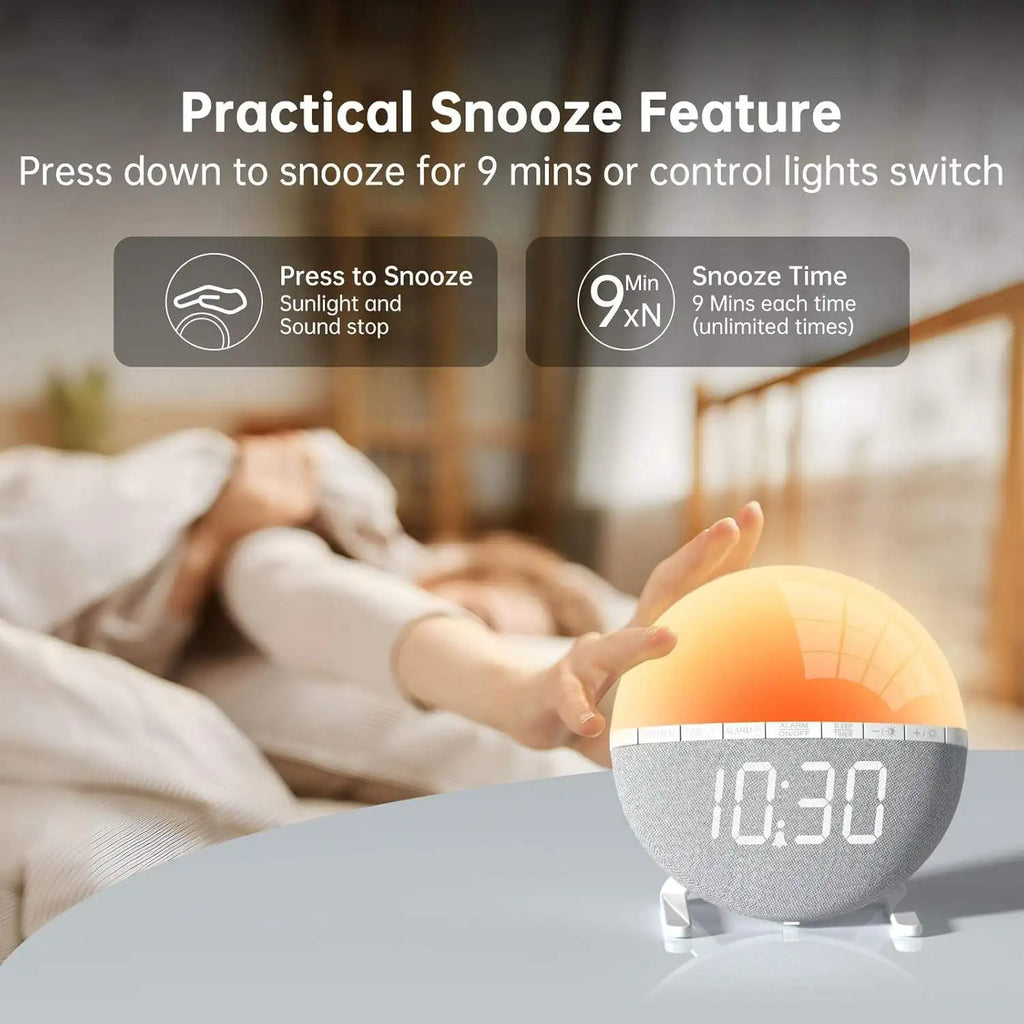 Sunrise Wake-Up Light Alarm Clock Color Changing Night Light with Natural Sound Digital Display for Bedroom Living Room Home Dec