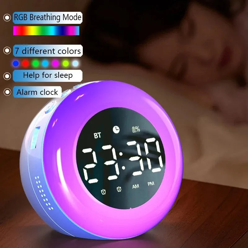 Ins Minimalist Bluetooth Speaker Alarm Clock Colorful Night Light Music Player Rechargeable Digital Clock Best Gift