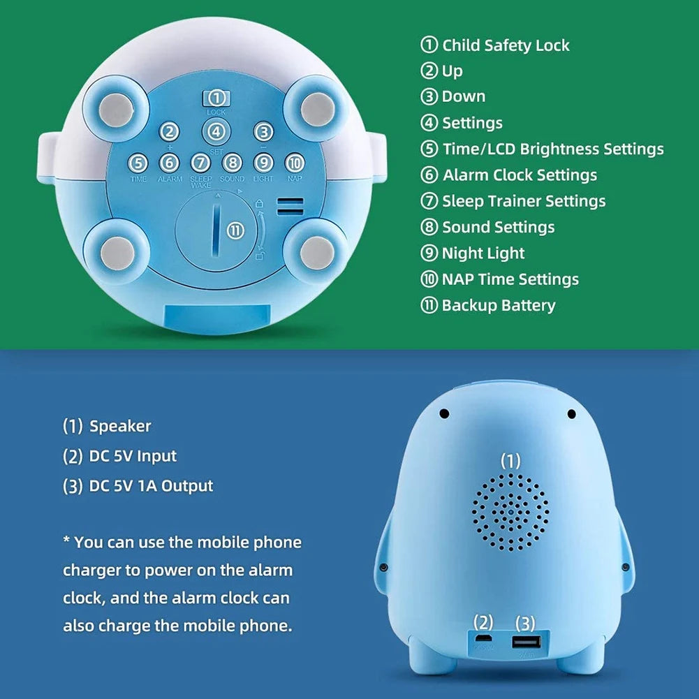 ABVA-Kids Alarm Clock, Alarm Clock for Kids, Ready to Wake Up Sleep Trainer, Colorful Night Light, Nap Timer