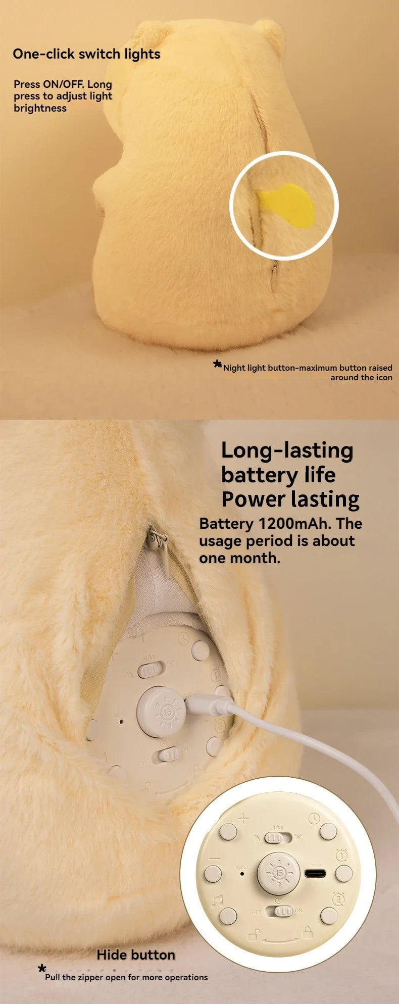 Adorable Capybara Plush Dual Alarm Night Light Adjustable Brightness Time Temperature Display Cartoon Clock for Kids Bedroom