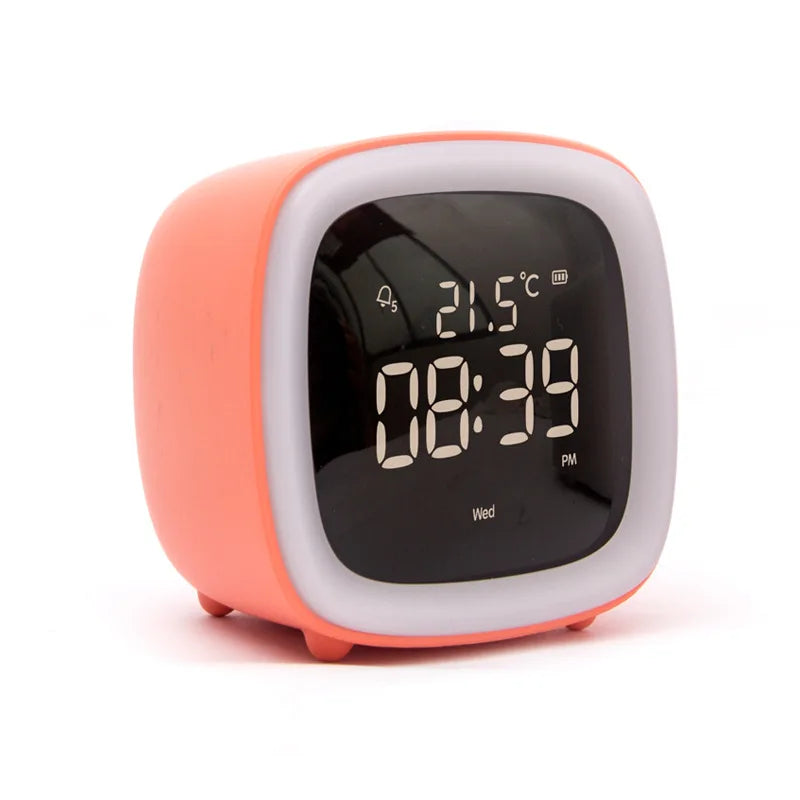 Rechargeable Cartoon LED Night Light Children Bedroom Alarm Clock with Thermometer Student Birthday Gift Room Bedside Deer Lamp