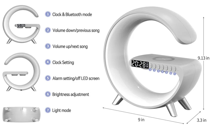 Original Alarm Clock Wireless Charger RGB Night Light With Bluetooth Speaker For iPhone Samsung Xiaomi Fast Charging Station