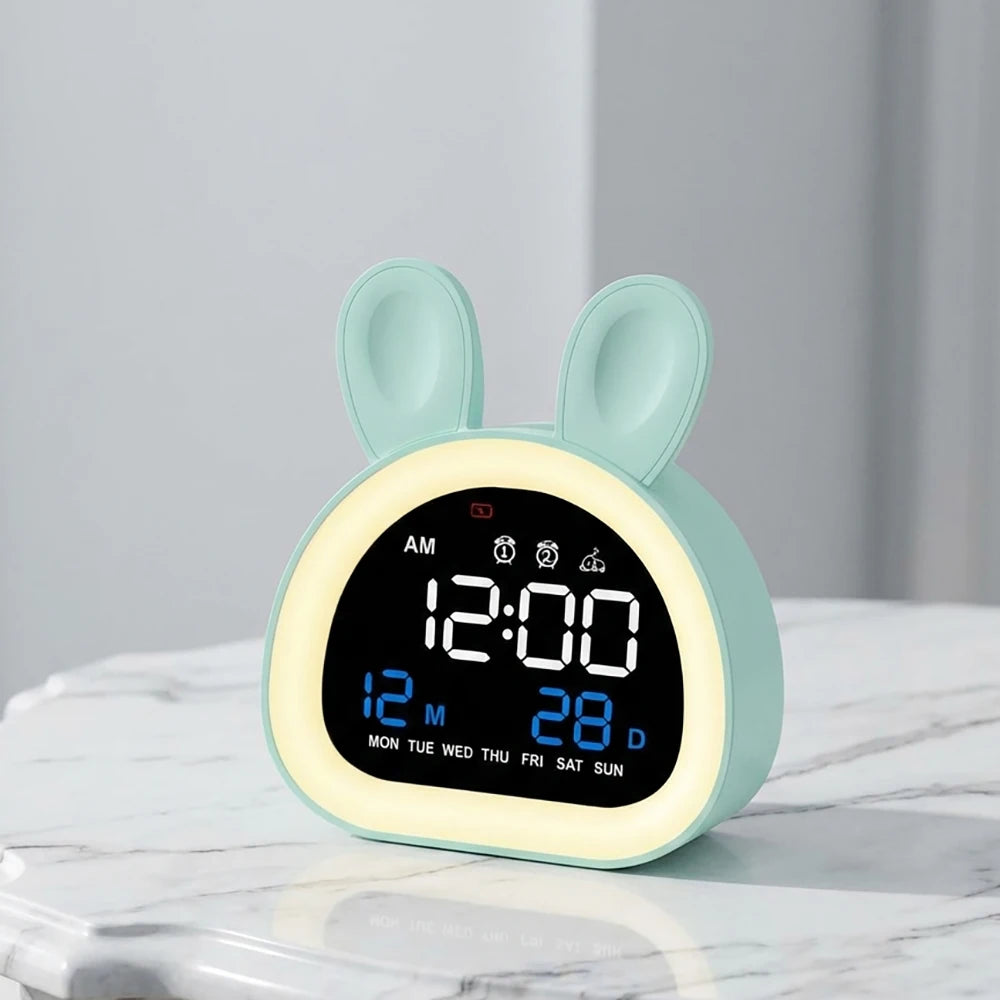 Cute Kids Digital Alarm Clock Color Changing Night Light Date Week Display 6 Tones Bedside Desk Travel for Boys and Girls