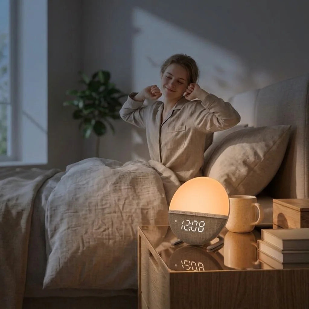 Sunrise Wake-Up Light Alarm Clock Color Changing Night Light with Natural Sound Digital Display for Bedroom Living Room Home Dec