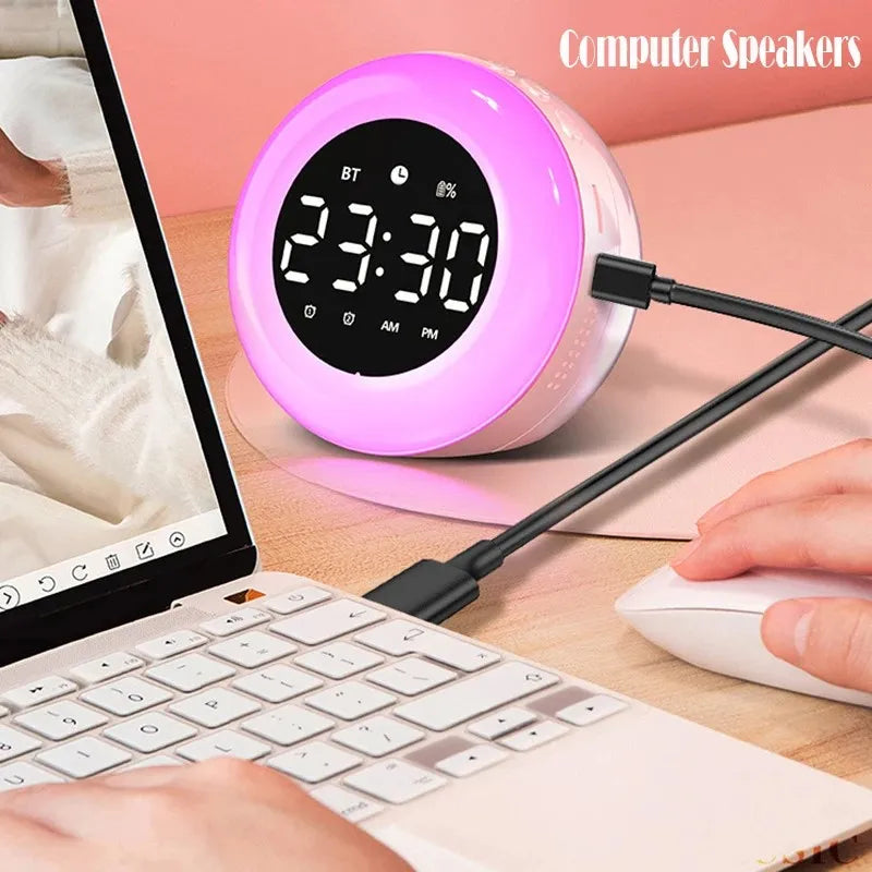 Ins Minimalist Bluetooth Speaker Alarm Clock Colorful Night Light Music Player Rechargeable Digital Clock Best Gift