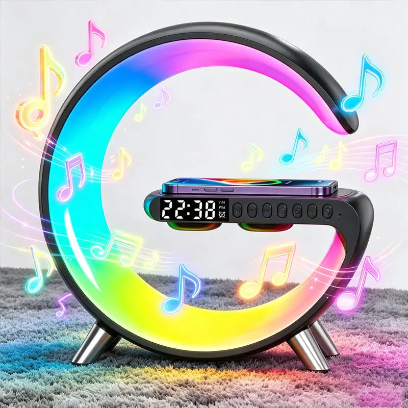 Original Alarm Clock Wireless Charger RGB Night Light With Bluetooth Speaker For iPhone Samsung Xiaomi Fast Charging Station