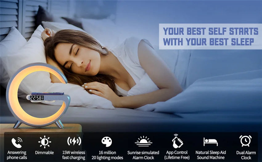 Original Alarm Clock Wireless Charger RGB Night Light With Bluetooth Speaker For iPhone Samsung Xiaomi Fast Charging Station