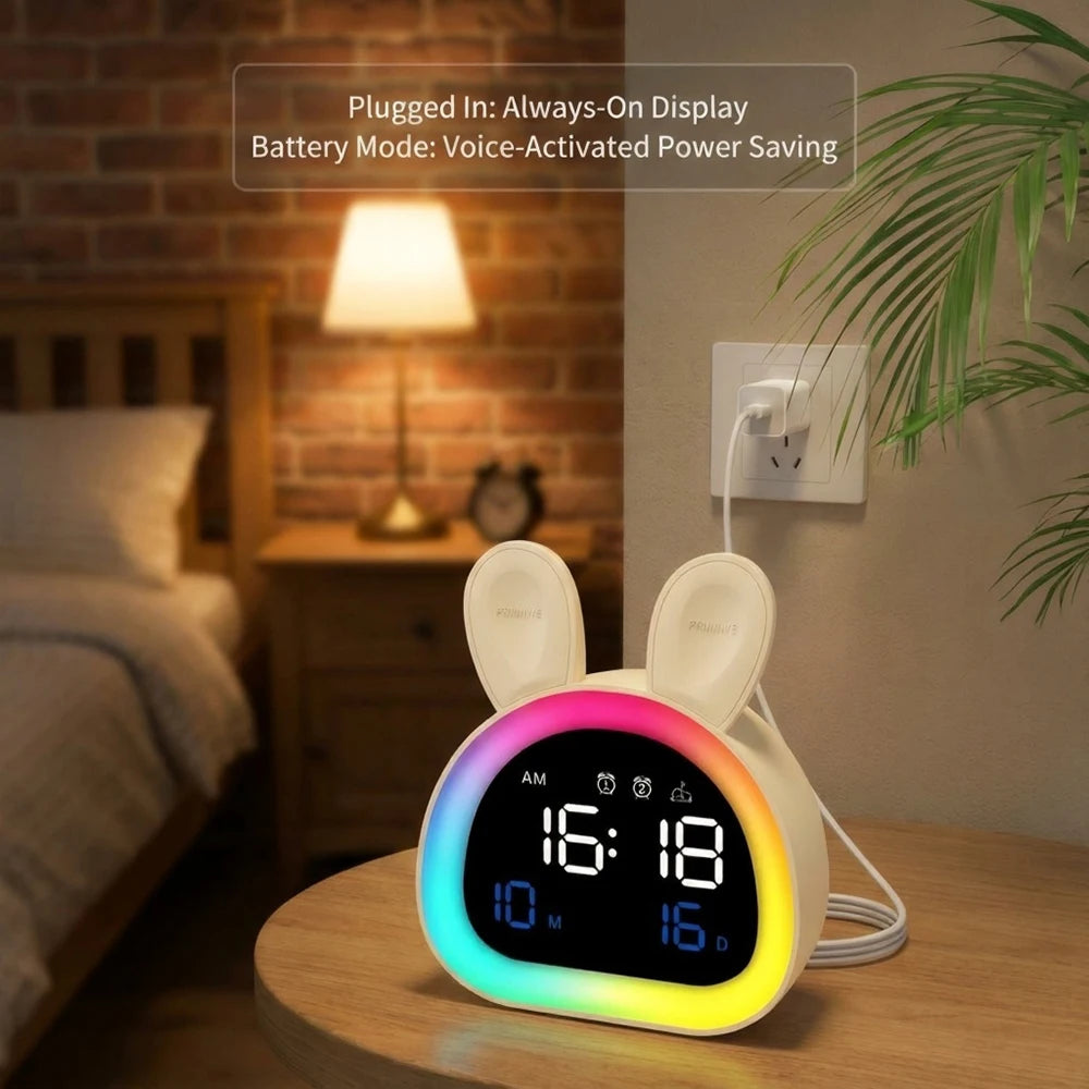 Cute Kids Digital Alarm Clock Color Changing Night Light Date Week Display 6 Tones Bedside Desk Travel for Boys and Girls